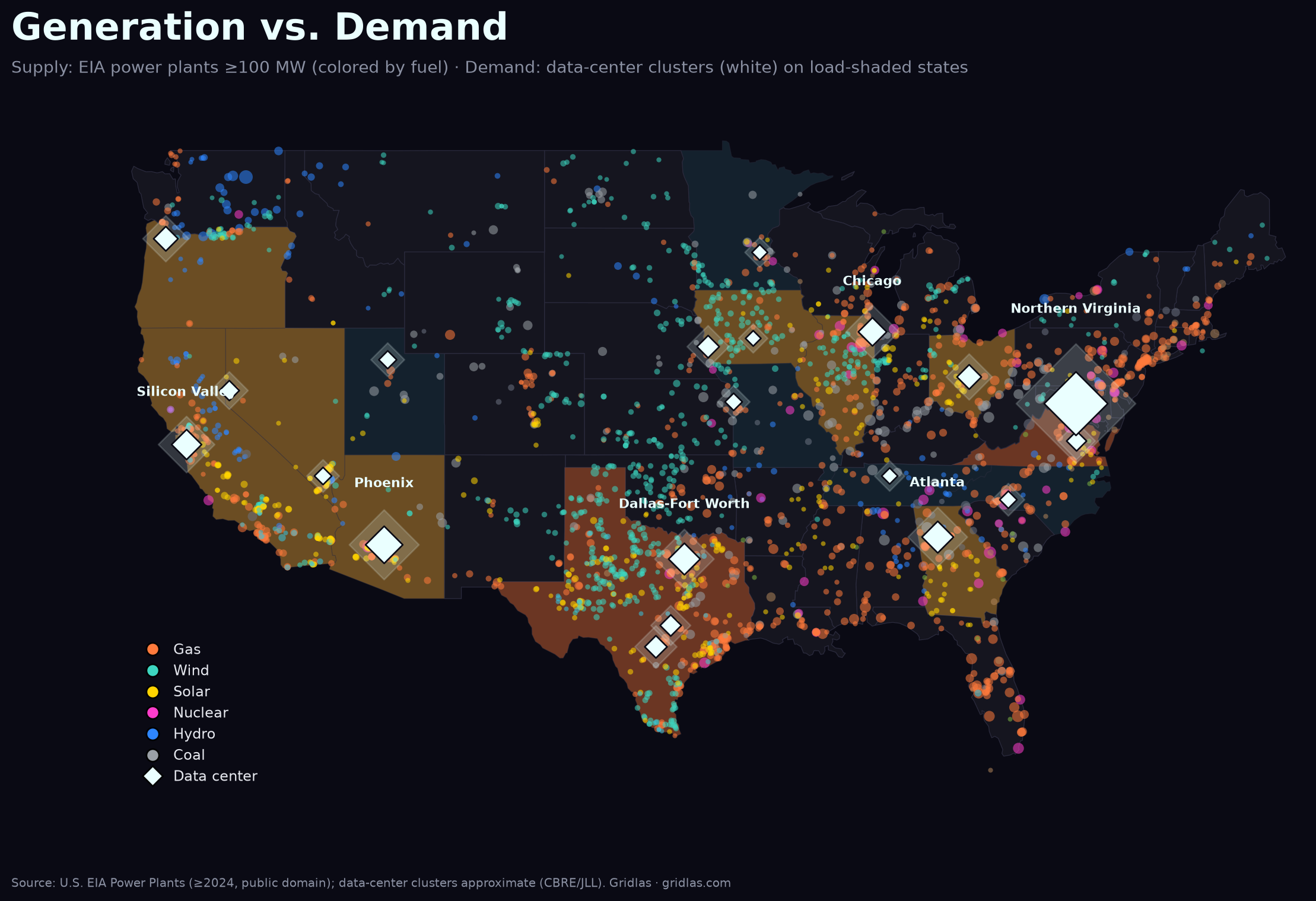 Generation versus demand map