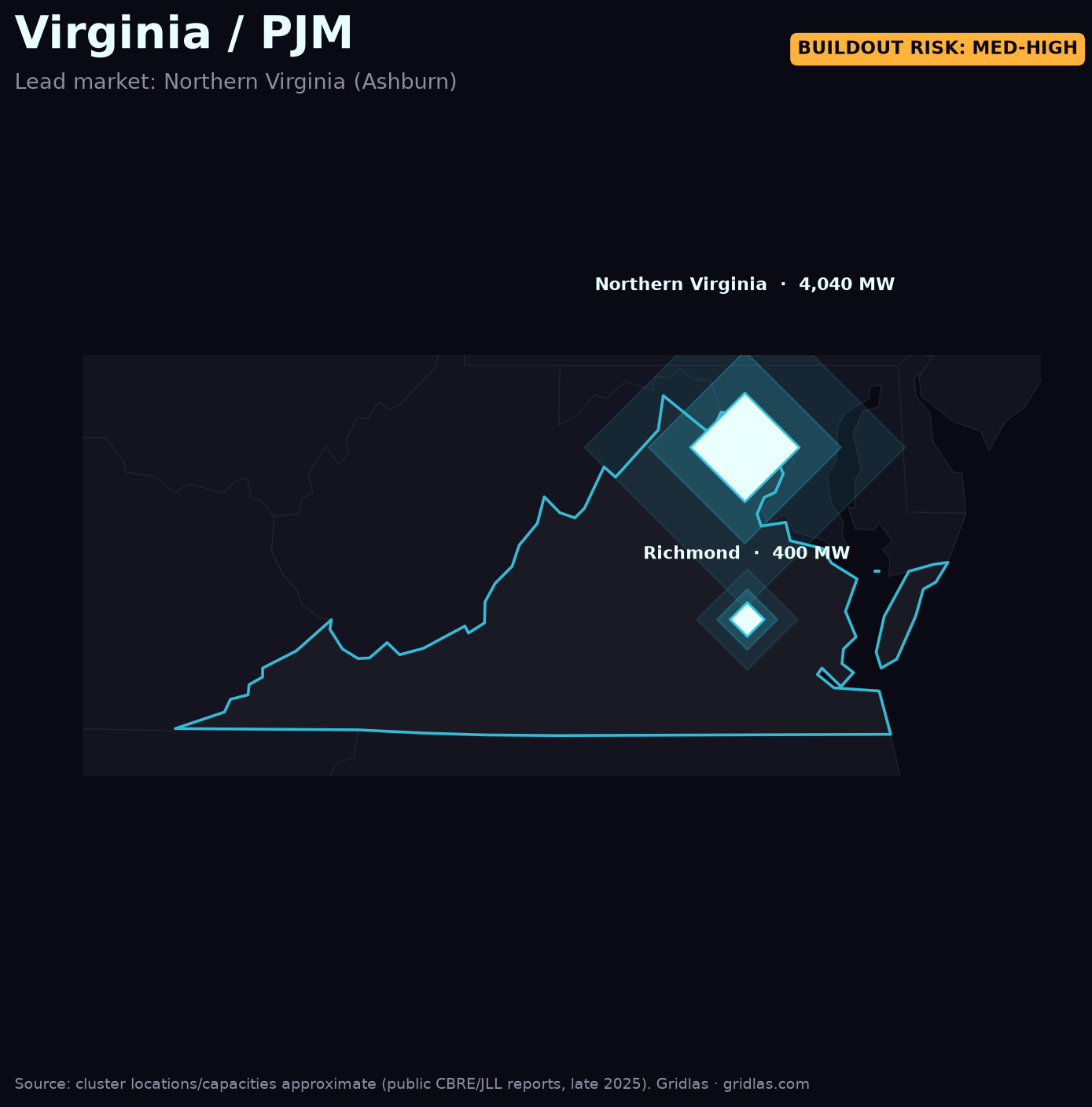 Map of Northern Virginia data-center clusters over the power grid